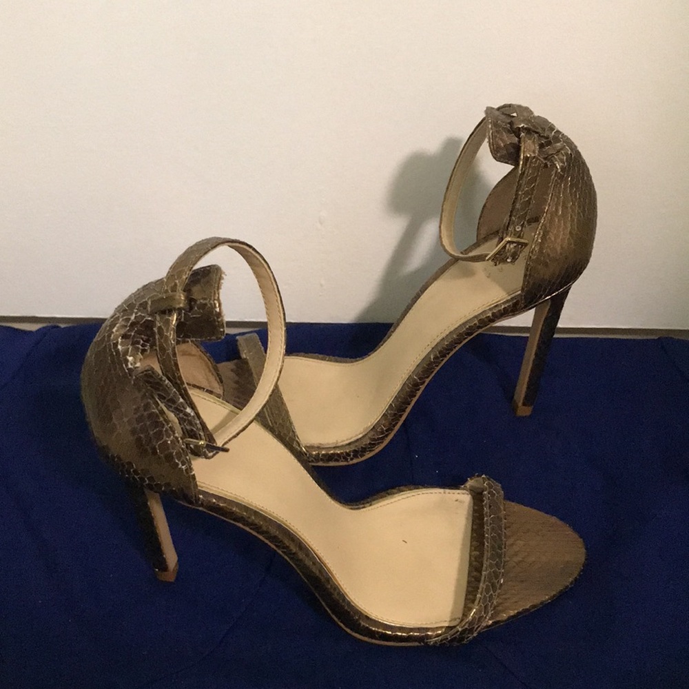 Zara, gold snakeskin, strappy sandals. - Picture 5 of 14